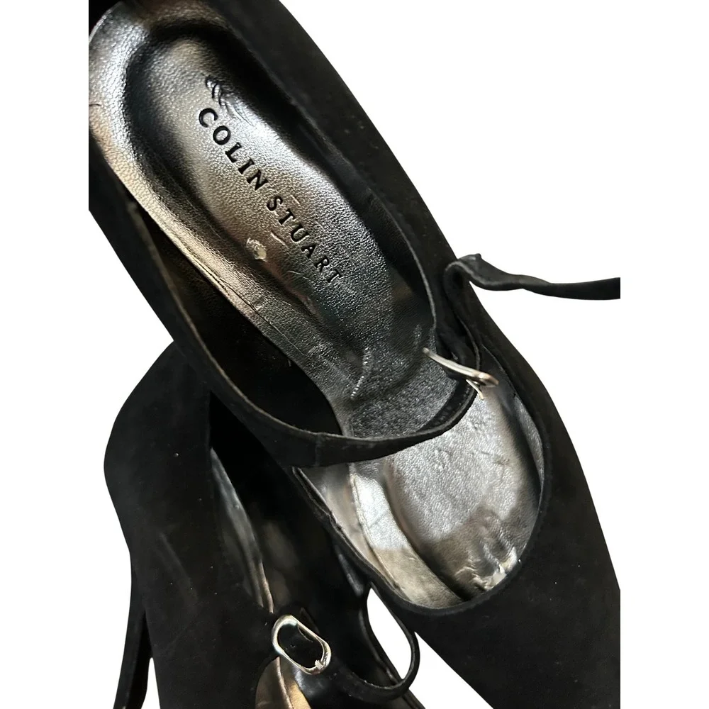 Colin Stuart Black Suede Mary Jane‎ Platform Pumps Leather Stiletto Heels 8.5